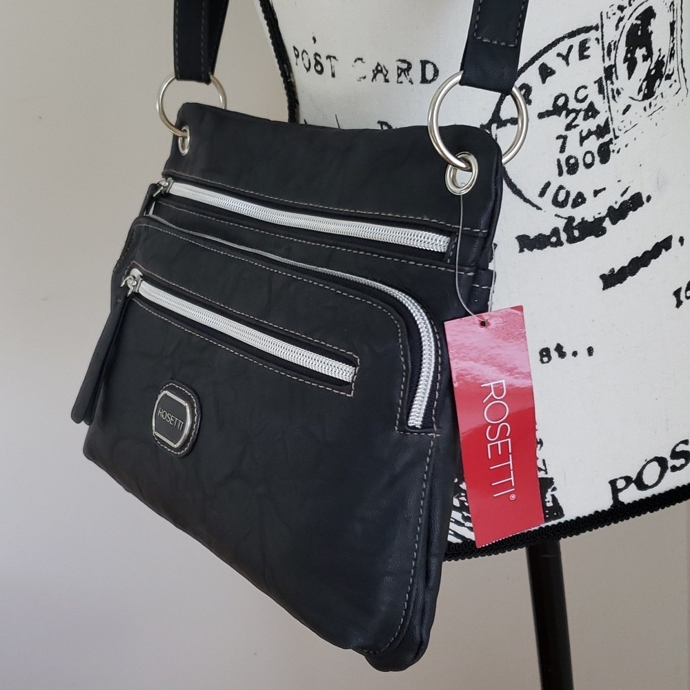 ROSETTI faux leather black crossbody/shoulder adjustable strap bag purse